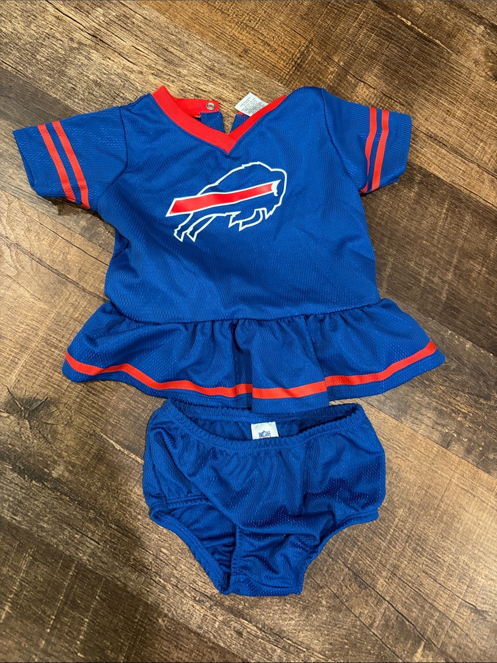 Baby Girl Peplum Matching Buffalo Bills Set with Team Logo - Blue & Red